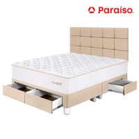 Dormitorio PARAISO Royal Elizabeth C/Cajones Queen + Cabecera Blocks Champagne + 2 Almohadas