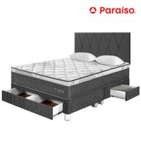 Dormitorio PARAISO Pocket Star C/Cajones King + Cabecera Lof Charcoal + 2 Almohadas + 1 Protector