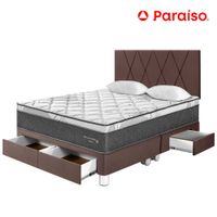 Dormitorio PARAISO Pocket Star C/Cajones Queen + Cabecera Loft Chocolate + 2 Almohadas + 1 Protector
