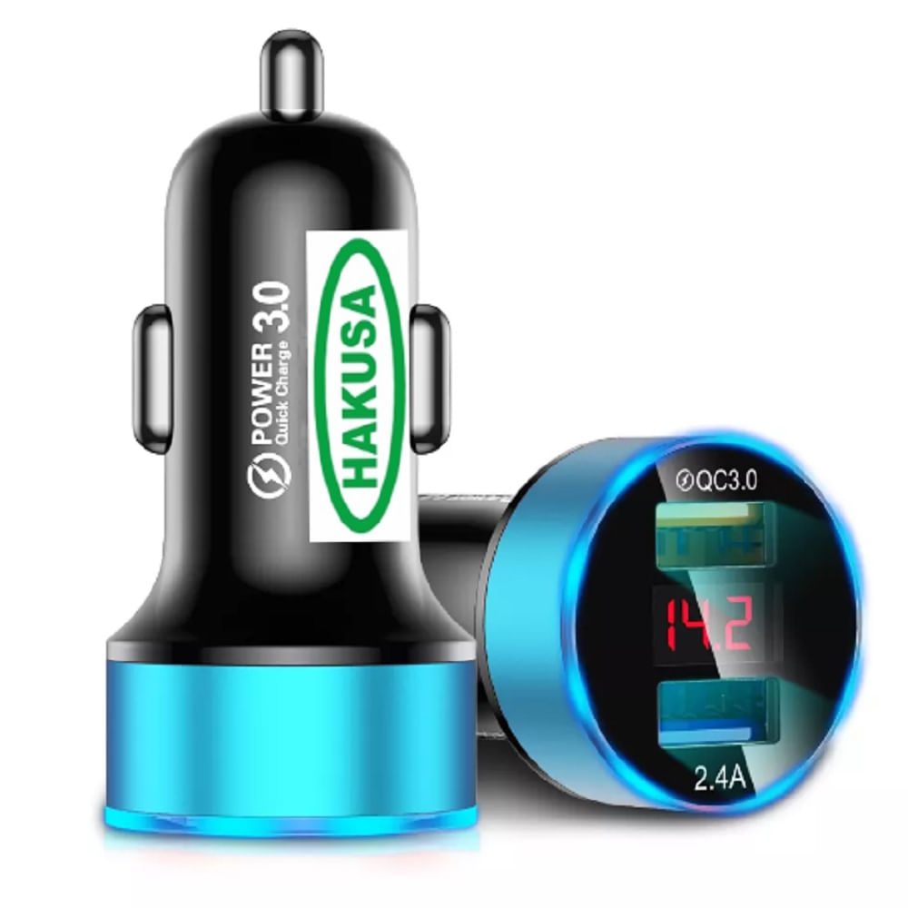 Cargador Rápido Qc3.0 Hakusa Hks-car2 Con 2 Puertos Usb Para Auto Con Medidor De Carga De Batería