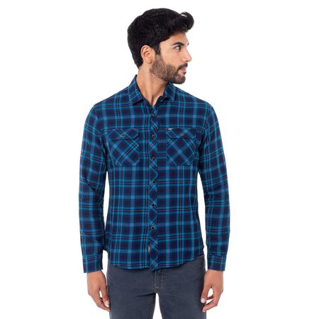 Camisa Moda Cuadros Hombre Owaiz Azul/Turqueza L