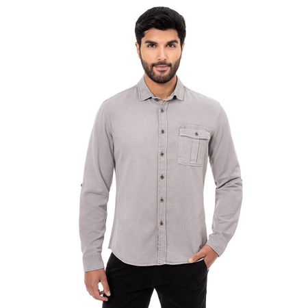 Camisa Moda Drill Hombre Franzzua Gris Plata L