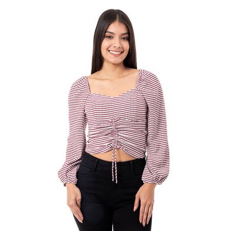 Blusas Moda Cuadros Mujer Llerixa Vino M