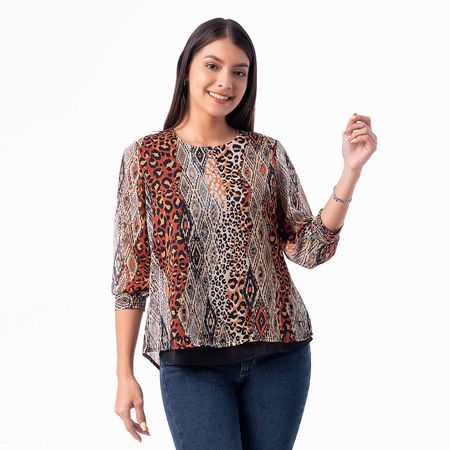 Blusas Moda Popelina Mujer Zelit Animal Print Brick M