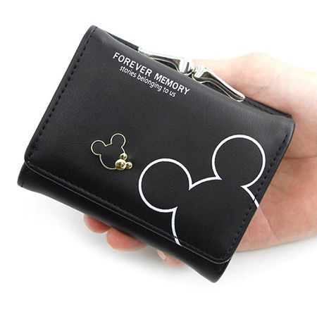 Billetera Monedero Mujer Cuero Mickey Mouse Minnie Accesorios de Moda - Negro