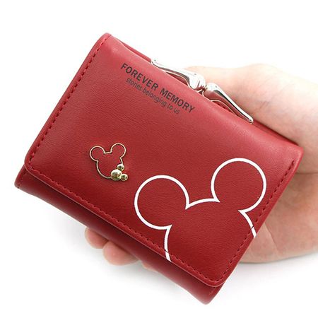 Billetera Monedero Mujer Cuero Mickey Mouse Minnie Accesorios de Moda - Rojo