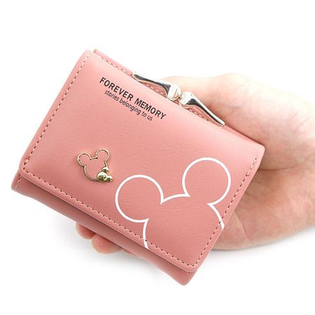 Billetera Monedero Mujer Cuero Mickey Mouse Minnie Accesorios de Moda - Rosado Claro