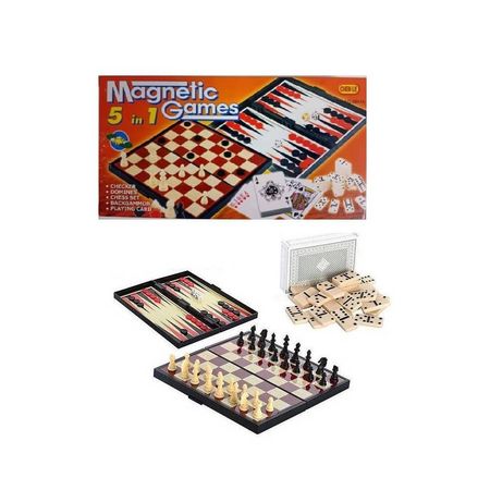 Tablero Magnético 5 en 1 Ajedrez Dominó Naipe Backgammon