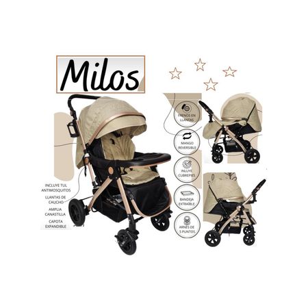 Coche Cuna con Bandeja y Mango Reversible Milos Beige