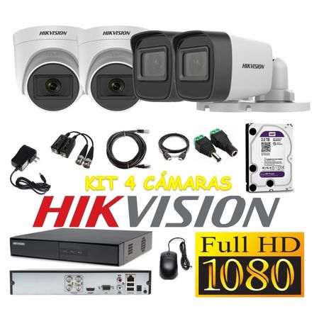 Cámaras Seguridad Kit 4 HIKVISION FULLHD Audio Incorporado 2Tb