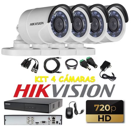 kit 4 Cámaras Seguridad Tubo Exterior HD Hikvision