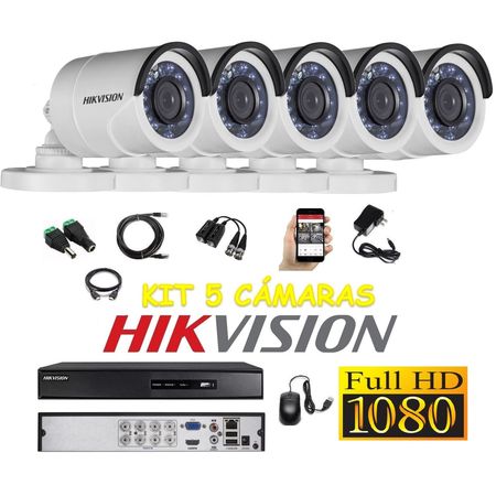 kit 5 Cámaras Seguridad Tubo Exterior FULLHD Hikvision