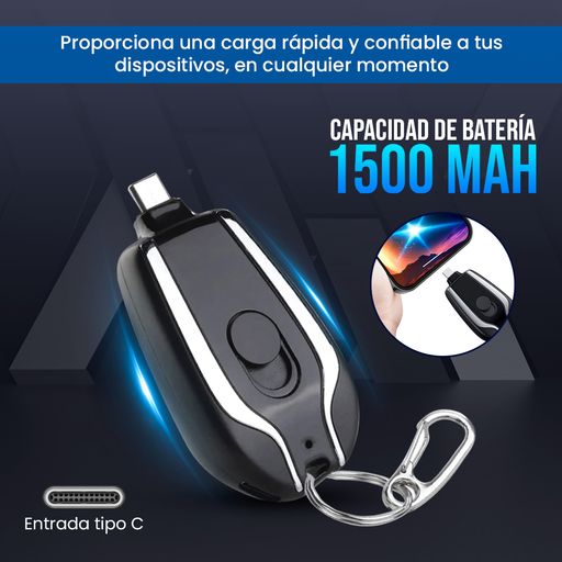 Llavero Cargador Portatil De Power Bank 1500 iPhone Tipo C