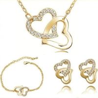 Pack de Joyas Aretes Collar y Pulsera Genieka Two Hearts