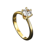 Anillo de Compromiso Aro Alianza Bañado en Oro 18K Genieka Solitario Yellow Gold Talla 8