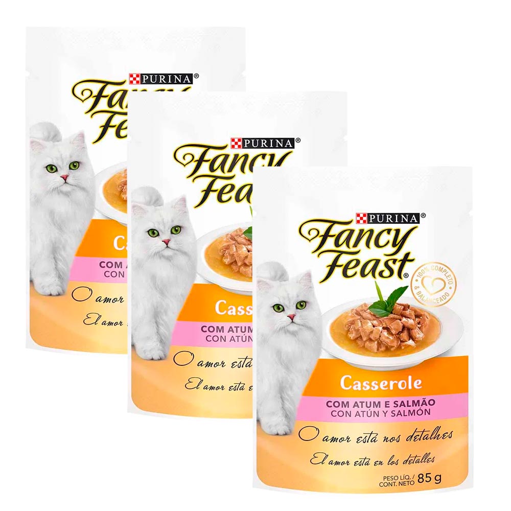 Pack Alimento para Gatos FANCY FEAST WET Casserole de Atún y Salmón 85g x 3un