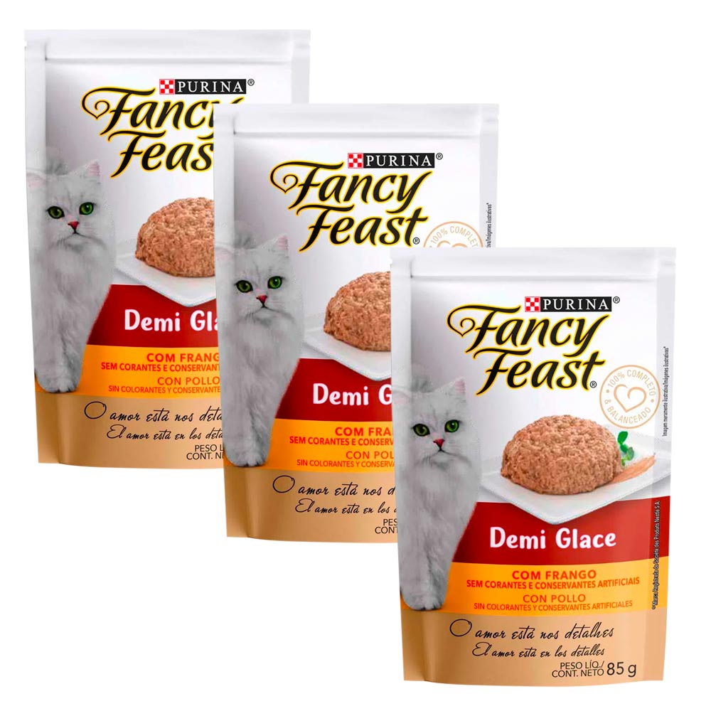 Pack Alimento para Gatos FANCY FEAST WET Demi Glace Pollo Doypack 85g x 3un