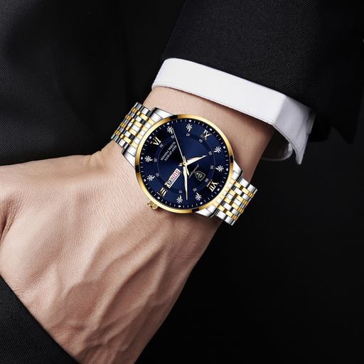 Reloj Hombre Acero Inoxidable con Doble Fechador de Lujo Poedagar 836 -  Azul