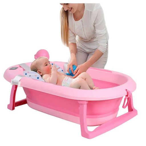 Bañera plegable para bebé, bañera para bebé con cojín suave y termómetro,  bañera para bebé recién nacido hasta niños pequeños de 0 a 36 meses, bañera