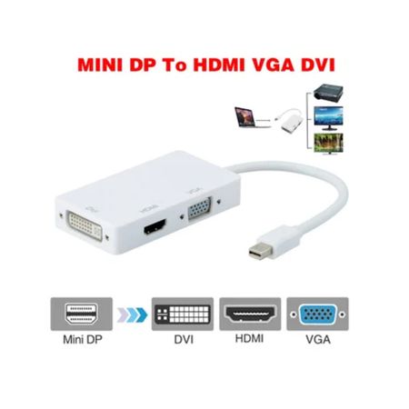 Convertidor 3 en 1 Thunderbolt Mini Displayport A Hdmi Vga Dvi Blanco
