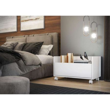 Mesa de Noche funcional con Ruedas Ciro color Blanco TU MESITA