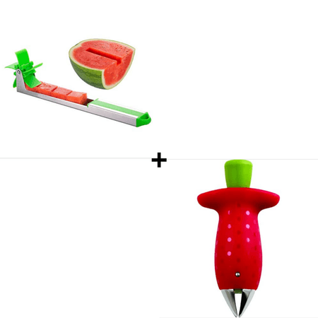 Combo Cortador Rebanador de Sandia + Removedor de Tallo de Fresa