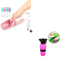 Combo Bebedero para Mascota Portátil 350 ml + Bebedero Portátil con Embudo para Mascota Rosado