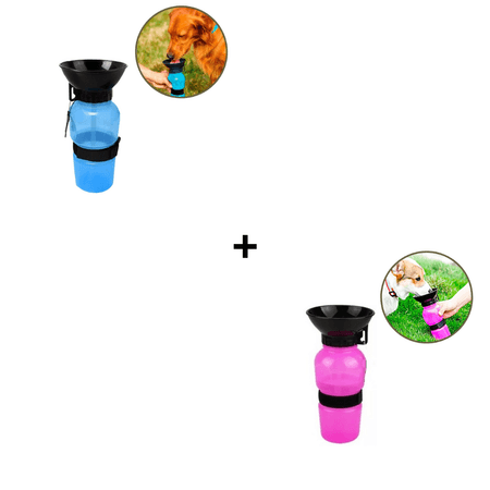 Combo Bebedero Portátil con Embudo para Mascota Azul + Bebedero Portátil con Embudo para Mascota Ros
