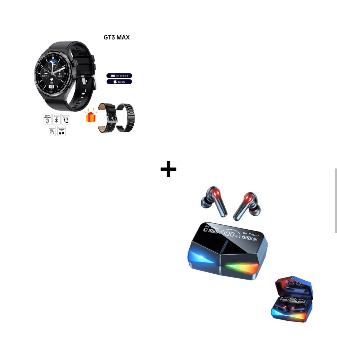 Combo Smartwatch GT3 Pro Max con 3 Correas + Audifonos Profesionales Inalámbricos M28