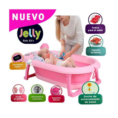 Tina Bañera Plegable Jelly Con Termómetro Rosado