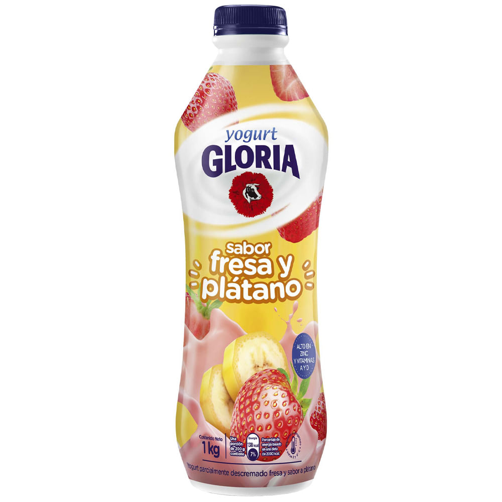 Yogurt GLORIA Parcialmente Descremado Sabor a Fresa y Plátano Botella 946g