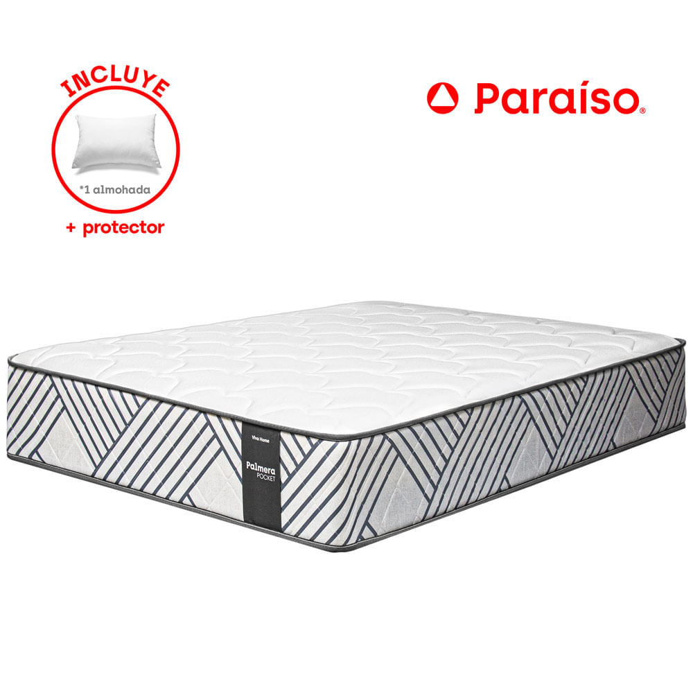 Colchón VIVA HOME Palmera Pocket 1.5 Plazas + 1 Almohada + 1 Protector