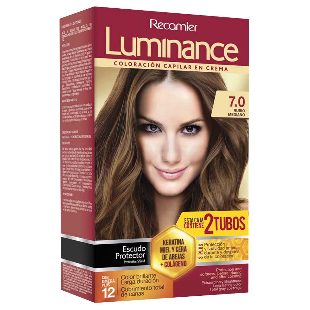 Tinte para Cabello LUMINANCE Internacional 7.0 Rubio Mediano Paquete 2un