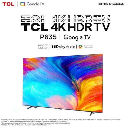 Televisor TCL 43” PULGADAS P635  UHD 4K 3840×2160, Google TV, Sin