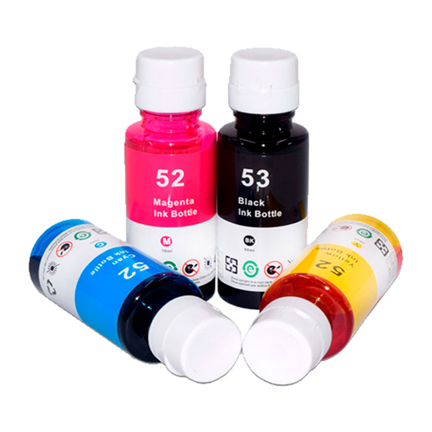 Kit de 4 Tintas para Hp Gt52 y Gt53 Negro Cyan Magenta Yellow Compatible