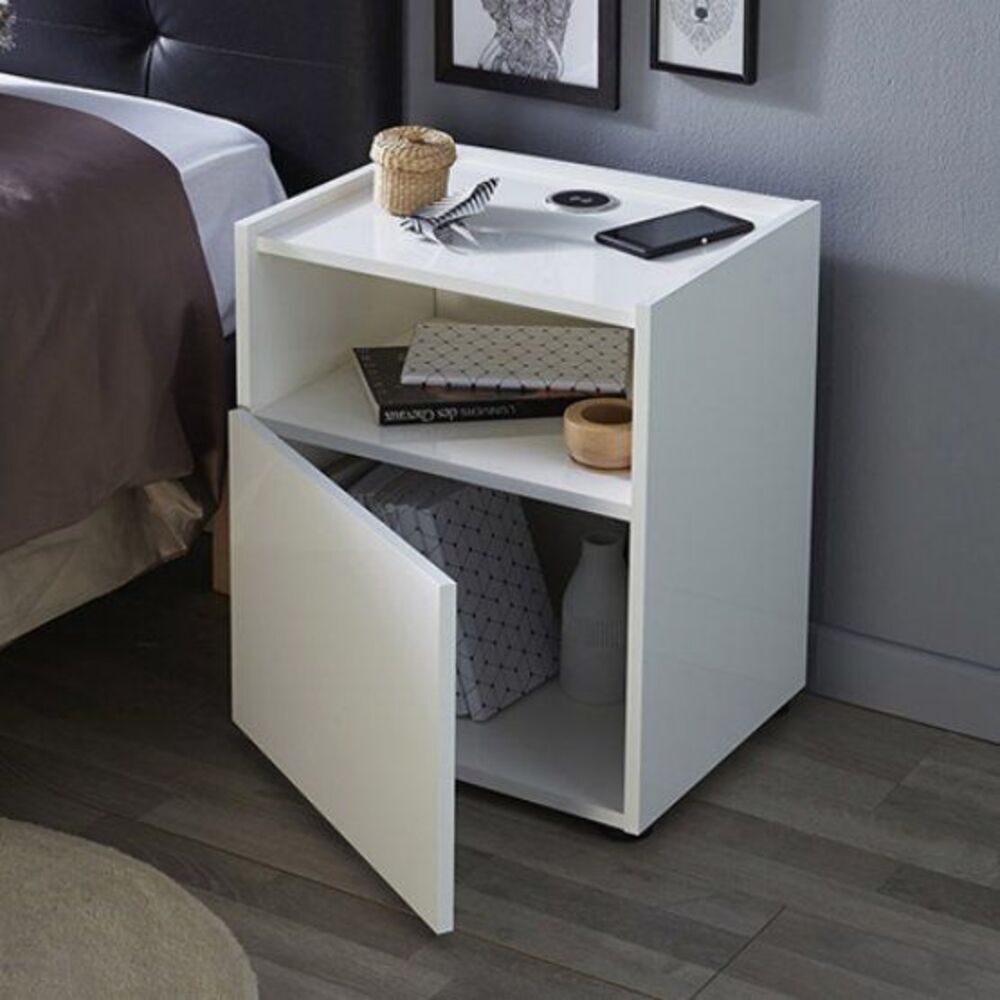Velador Moderno Vicko Blanco 1 Puerta R&R MUEBLES