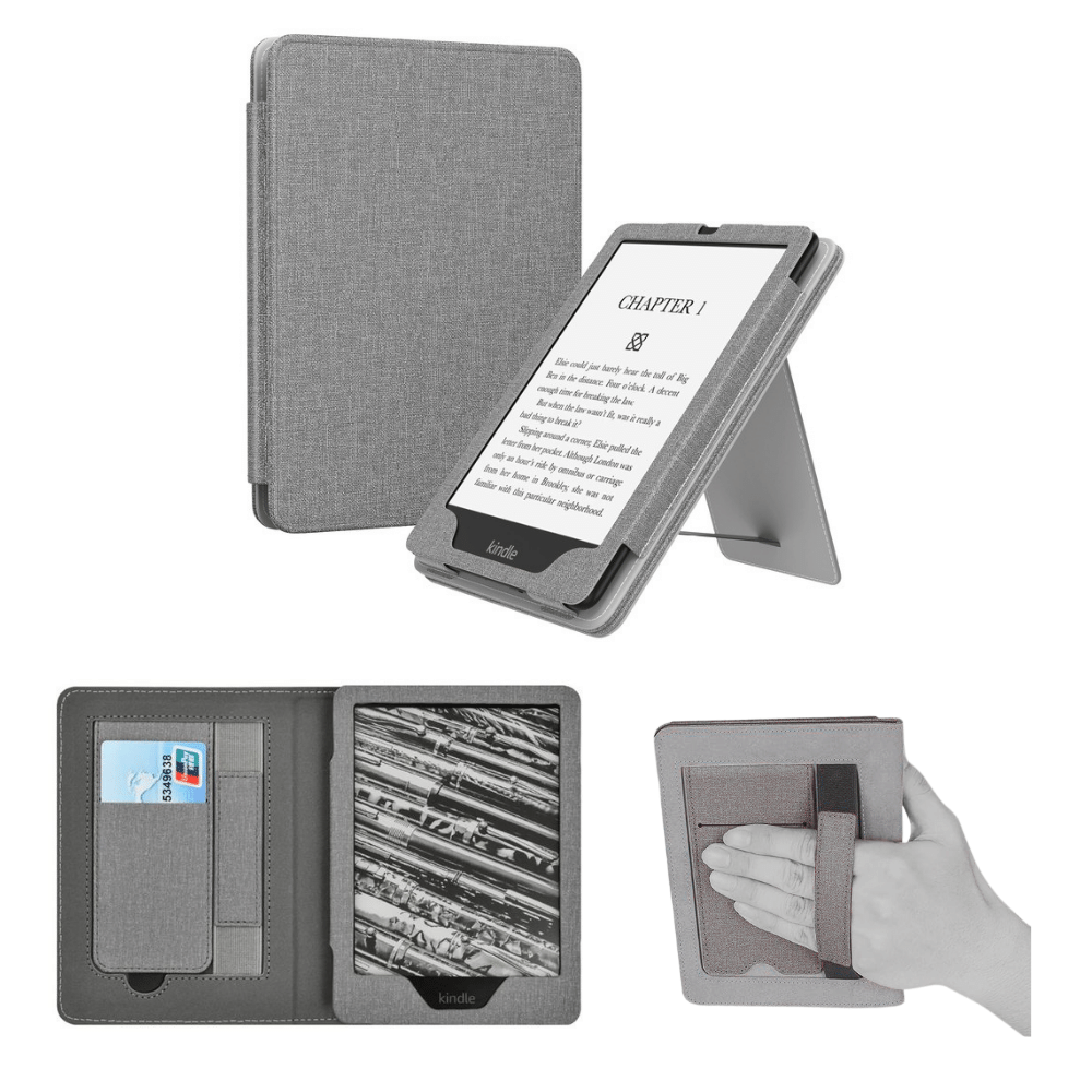 Estuche Kindle Paperwhite 2021 6.8” con Soporte y Correa de Mano Gris