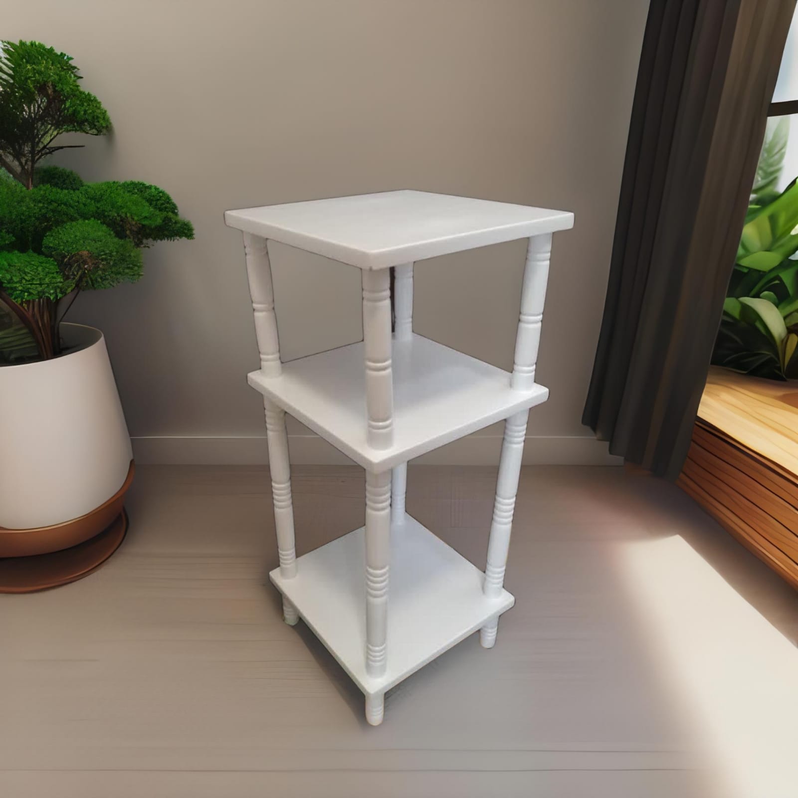 Mesa Lateral Mesa Auxiliar Multiuso Tunner Madera Pino en Blanco