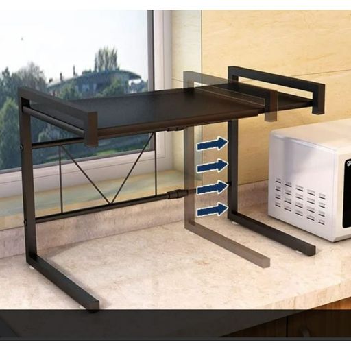  Estante extensible para horno de microondas de 2 niveles con 3  ganchos para colgar, soporte para microondas, estante de almacenamiento para  impresora organizadora de mostrador de cocina, estante de utensilios de