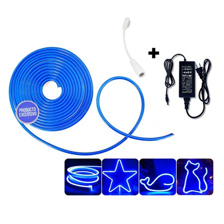 Pack Cinta Led 5 metros 12v Azul Neón más Transformador