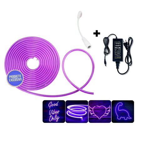 Pack Cinta Led 5 metros 12v Morado Neón más Transformador