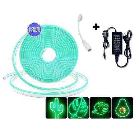 Pack Cinta Led 5 metros 12v Turquesa Neón más Transformador