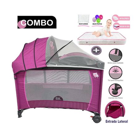 Cuna Corral para Bebé Baby Kits Roma Rosado +Colchón