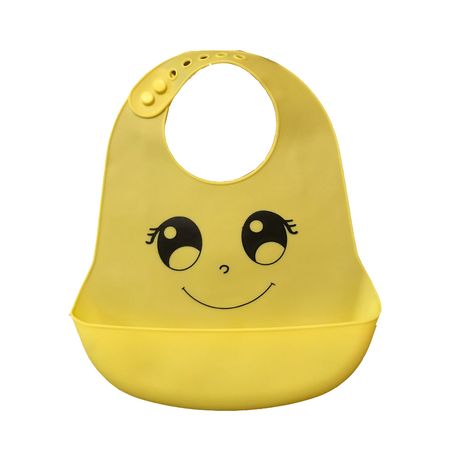 Babero Silicona Con Atrapa Comida Carita Amarillo Para Bebe