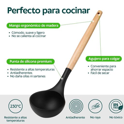 GENERICO Set 12 Utensilios Cocina De Silicona De Grado Alimenticio Negro