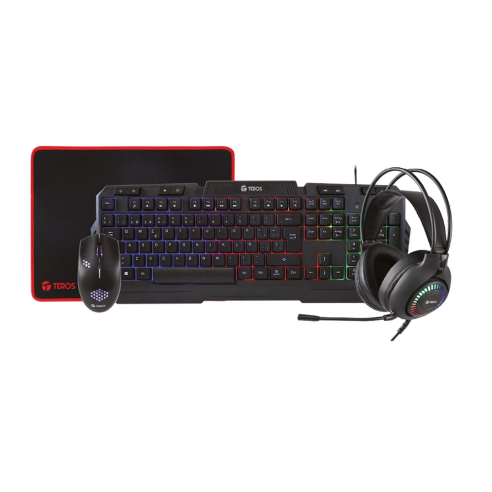 Kit 4 en 1 Teros TE-4063N Teclado Multimedia Mouse Headset Mouse Pad