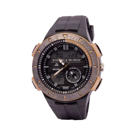 RELOJ PEGASO P7019A ACUÁTICO DOBLE HORA COLOR NEGRO CON DORADO 1017199