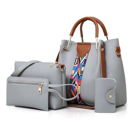 Cartera Bolso Billetera 4 en 1 GRIS Cuero Pu Alta Calidad