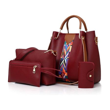 Cartera Bolso Billetera 4 en 1 Vino Cuero Pu