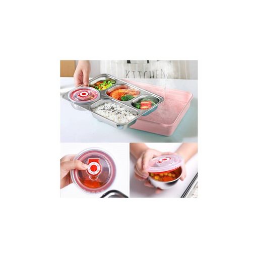 Ripley - LONCHERA TÁPER DE COMIDA Y ALIMENTOS 5 DIVISIONES CON ASA +  CUBIERTOS ROSADO